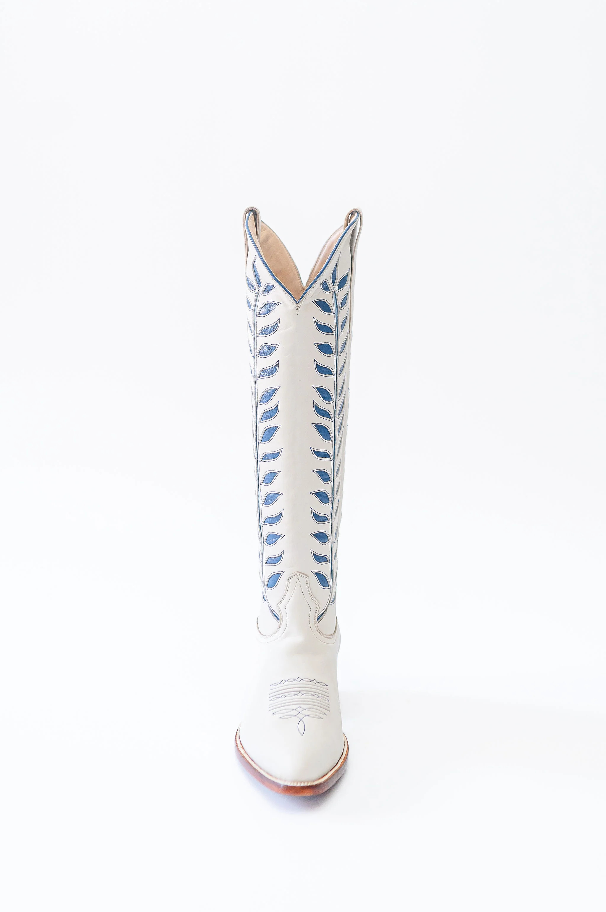 Rory Cowgirl Boot in Bone with Blue | Petite Paloma
