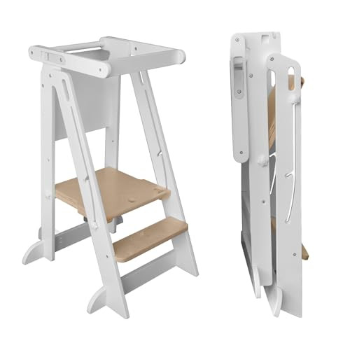Little Partners Learn 'N Fold™ Learning Tower Foldable Toddler Tower Baby Kitchen Stool, Kitchen Stool Helper Adjustable Ladder for Kids Ages 2 to 6 (White w/Natural) | Amazon (US)