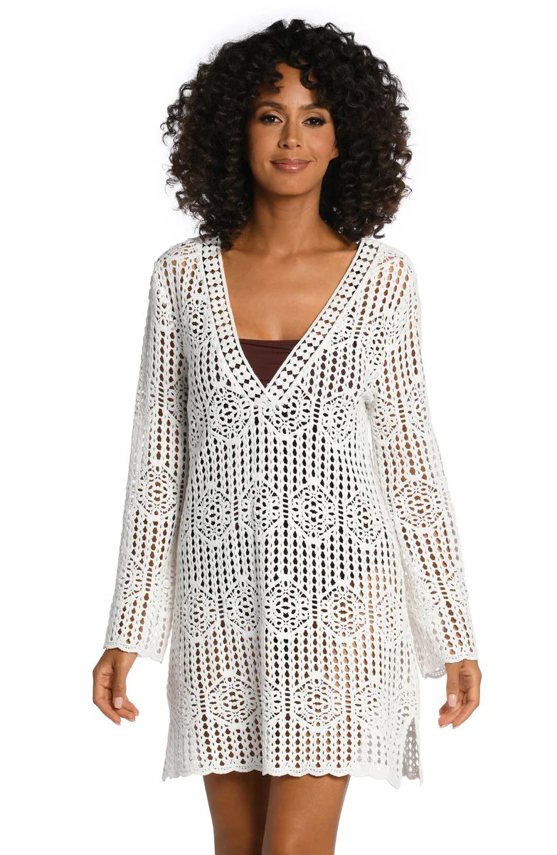 Waverly Covers Crochet V-Neck Dress Cover Up - Ivory | La Blanca