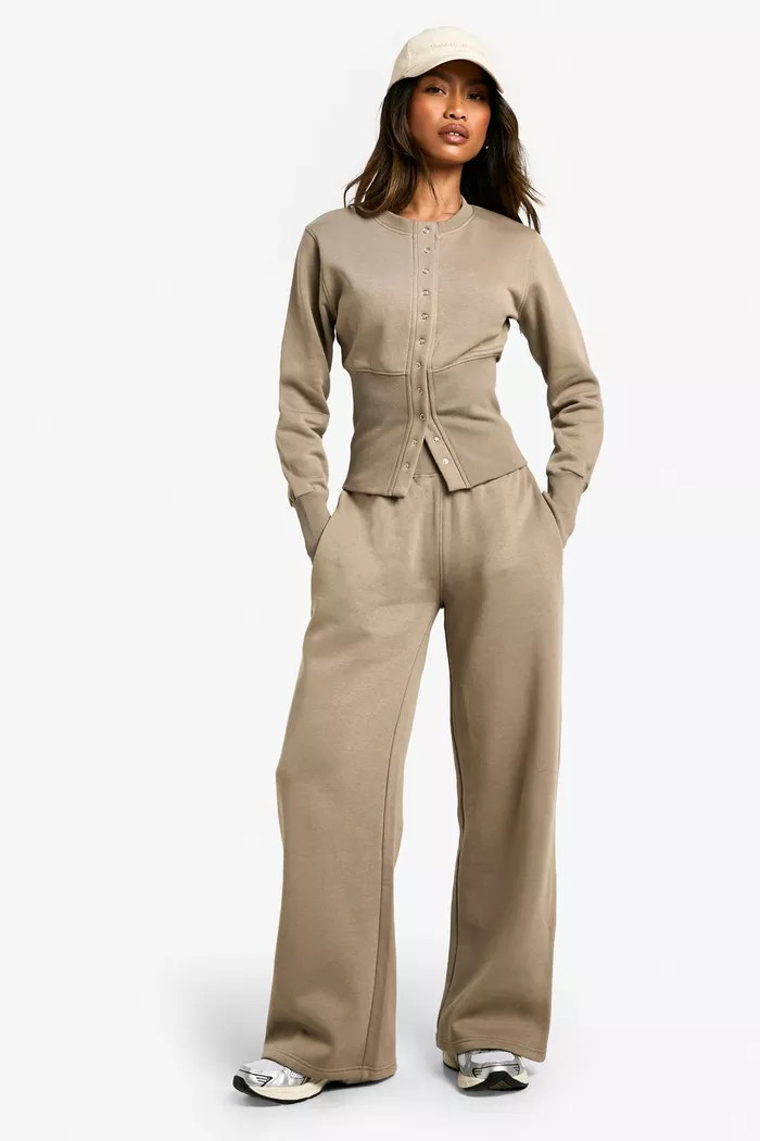 Deep Hem Popper Bomber Sweatshirt Tracksuit | Boohoo.com (UK & IE)