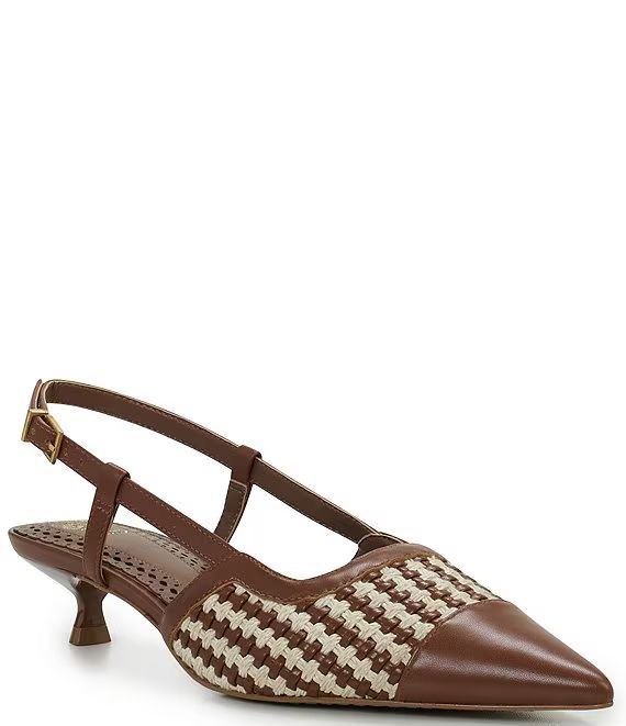 Vince Camuto Renira Leather and Raffia Slingback Kitten Heel Pumps | Dillard's | Dillard's