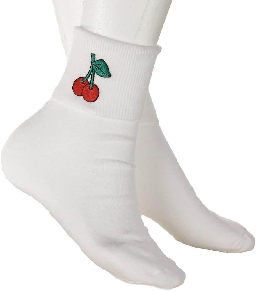 Red Cherry Bobby Socks - Embroidered Appliques - Womens Novelty Socks 9-11 | Amazon (US)