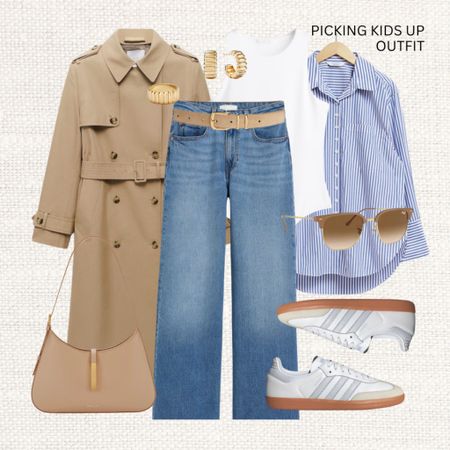 Picking kids up outfit 🚗 

Read the size guide/size reviews to pick the right size.

Leave a 🖤 to favorite this post and come back later to shop

High wide leg jeans, wide leg jeans, high waisted jeans, trench coat, beige trench coat, demellier hand bag, adidas samba, striped shirt, thong body suit, leather belt, casual outfit, casual style 

#LTKSeasonal #LTKeurope #LTKstyletip
