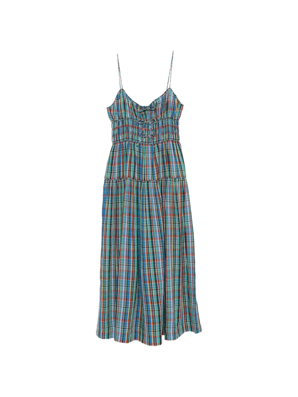 DÔEN Brielle plaid shirred maxi dress - Blue | Farfetch Global