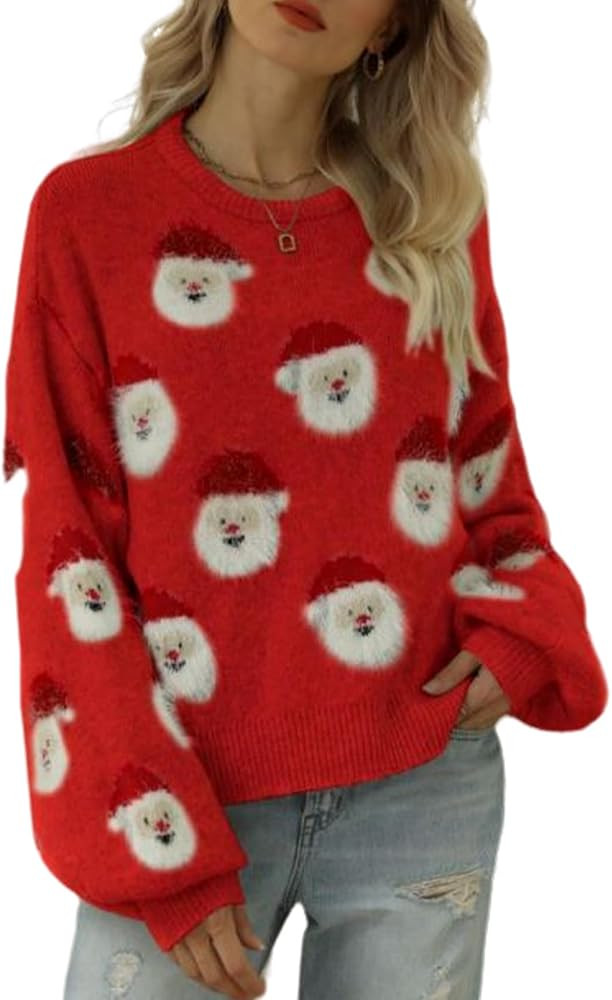 Yimoon Ugly Christmas Sweater for Women Xmas Holiday Party Funny Santa Sweater Cute Cropped Knitt... | Amazon (US)