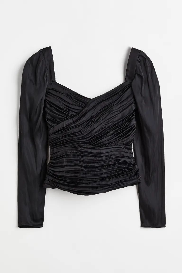 Draped satin blouse - Black - Ladies | H&M GB | H&M (UK, MY, IN, SG, PH, TW, HK)