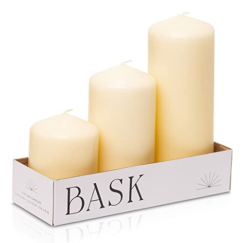 Bask Cone Top Pillar Candles - Elegant Ivory Candles - Set of 3 Ivory Pillar Candles - 3"x4", 3"x6", and 3" x8 - Smokeless and Dripless Decorative Candles for Home Decor and Relaxation | Amazon (US)