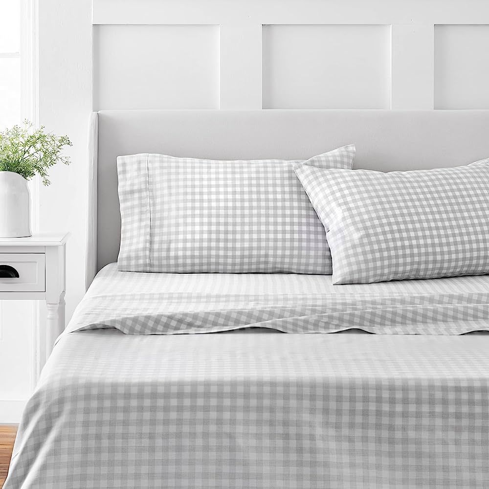 MARTHA STEWART Cotton Gingham Grey Sheets for Queen Size Bed - 4 Piece | 1 Flat Sheet - 1 Fitted ... | Amazon (US)