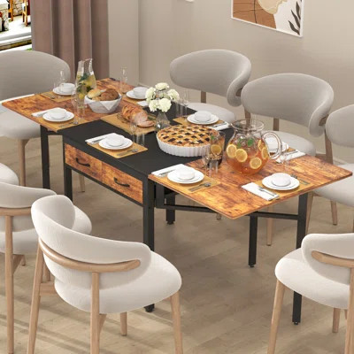 78.74" W Drop Leaf Dining Table For 2-8 People, Extendable Kitchen Dining Table With 4 Fabric Drawers | Wayfair North America