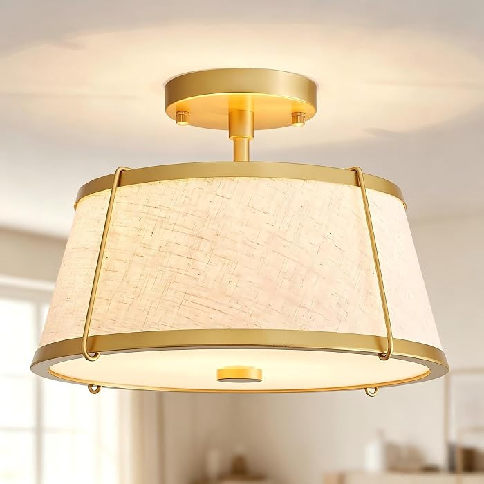 D13in Modern Fabric Drum Ceiling Light, 2-Light Semi-Flushmount Close to Ceiling Light Fixture fo... | Amazon (US)