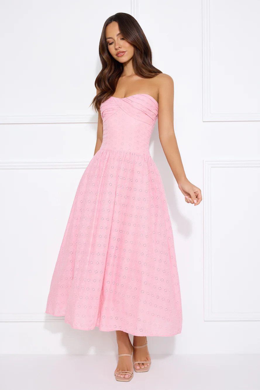 City Of Stars Strapless Embroidered Midi Dress Pink | Hello Molly (US)