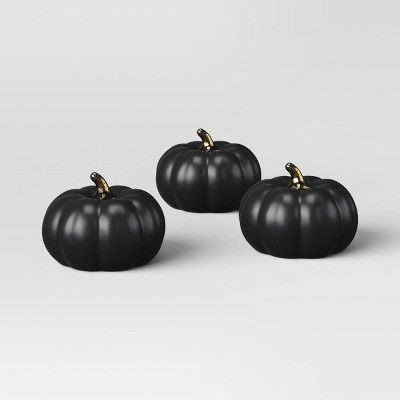 Set of 3 Small Ceramic Halloween Pumpkins with Gold Stem - Threshold™ | Target