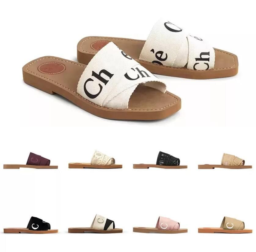 2022 Slippers Designer Women Woody Flat Mules Sandals Slides Sail Canvas White Black Women Outdoo... | DHGate