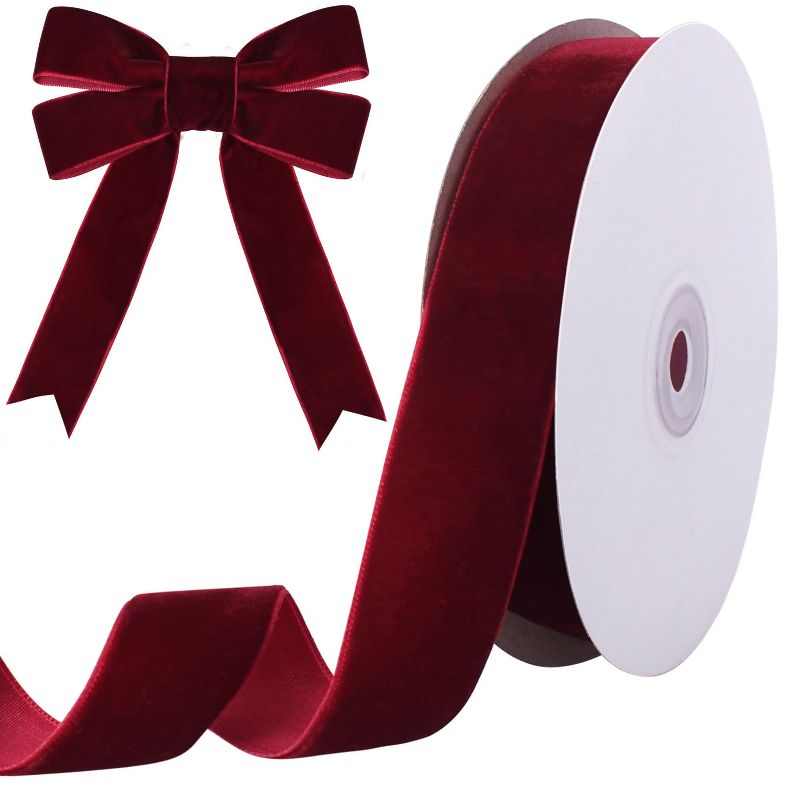10 Yards Burgundy Velvet Ribbon 1 Inch for Christmas Tree,Dark Red Velvet Christmas Ribbon for Gi... | Amazon (US)