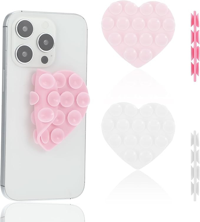 2PCS Heart Suction Phone Grip Silicone Suction Phone Case Heart Suction Cup Phone Grip Double Sid... | Amazon (US)