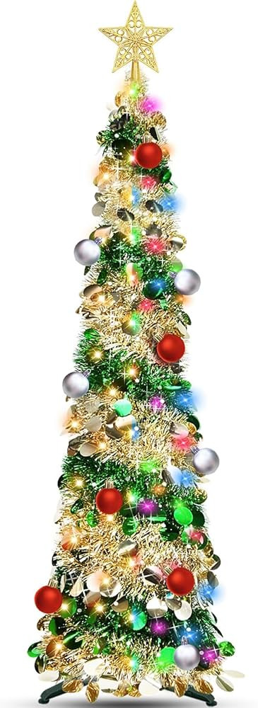 [ Dual Color Switch & Timer ] 5 Ft Pencil Christmas Tree with 50 Warm White & Multi Color Change ... | Amazon (US)