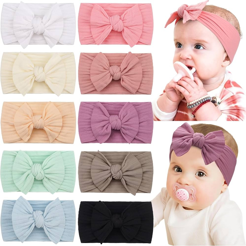 CÉLLOT 10 Colors Super Stretchy Soft Knot Baby Girl Headbands with Hair Bows Nylon Head Wrap For... | Amazon (US)