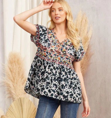 Animal Print Embroidered Top | Emma Lou's Boutique