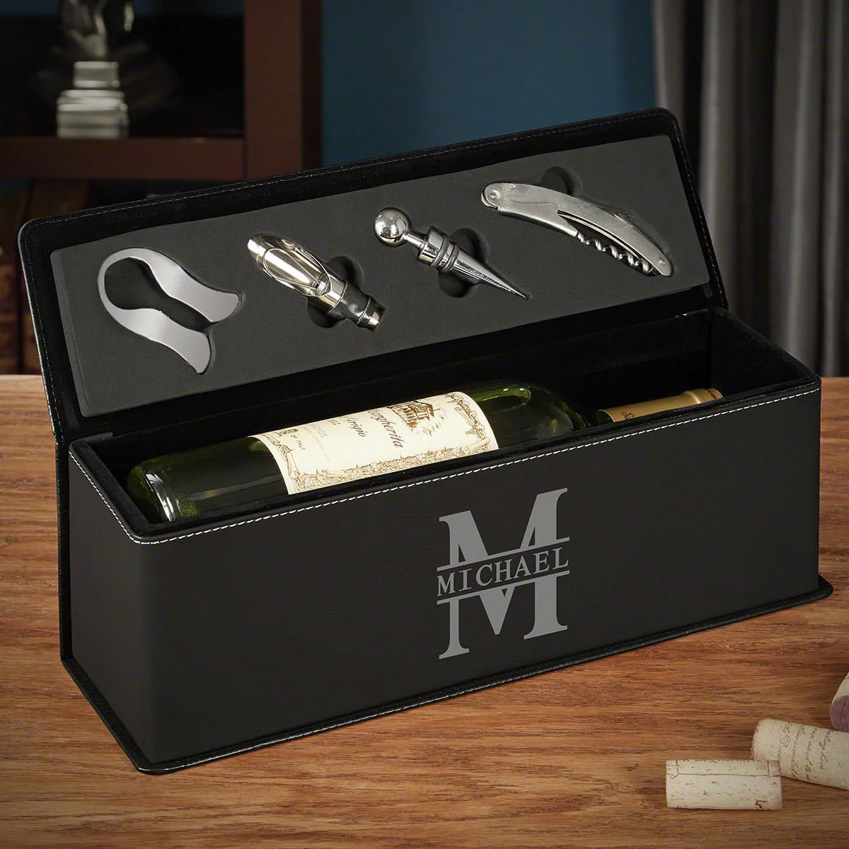 Personalized Leather Wine Gift Box | HomeWetBar.com
