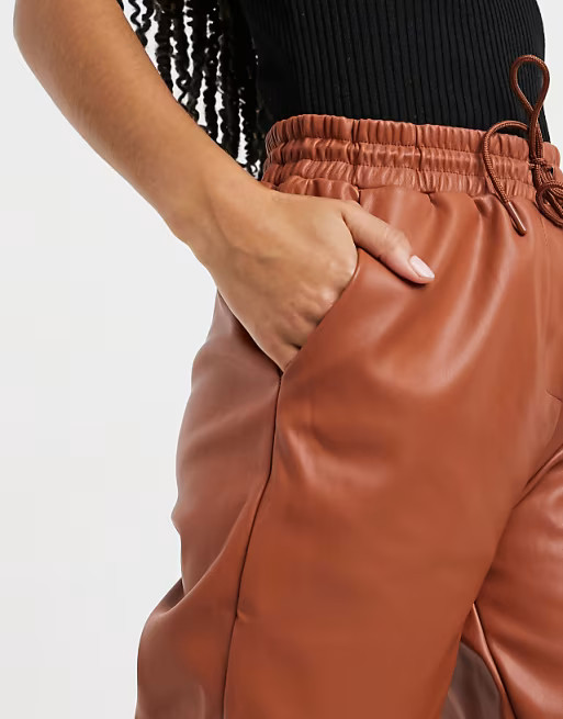 New Look leather look jogger in rust | ASOS | ASOS (Global)