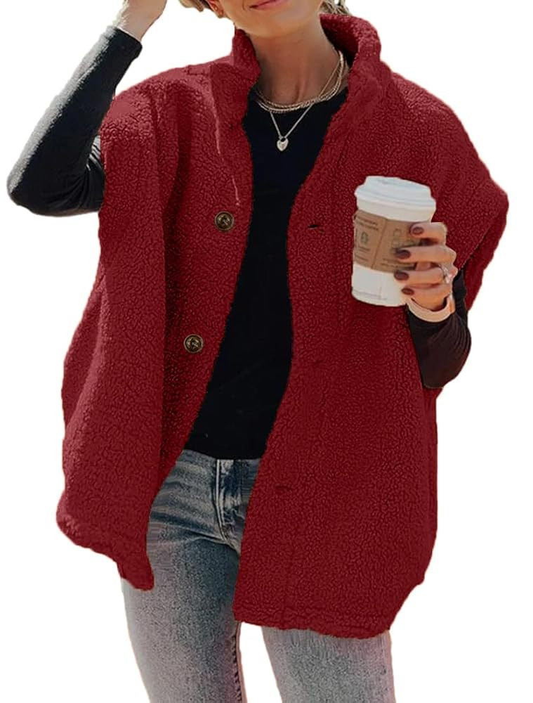 Hongqizo Womens Fuzzy Fleece Vest Casual Oversized Warm Button Down Sherpa Vest Jacket with Pocke... | Amazon (US)