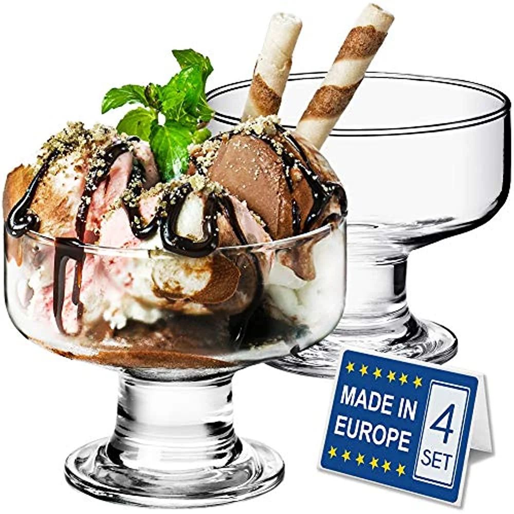 Crystalia Set of 4 Glass Ice Cream Bowl, Mini Safe Footed Home Dessert Fruit Cups | Walmart (US)