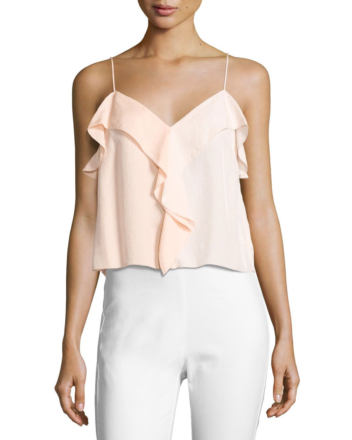 Posta Ruffled Tank Top, Peach Orange | Bergdorf Goodman