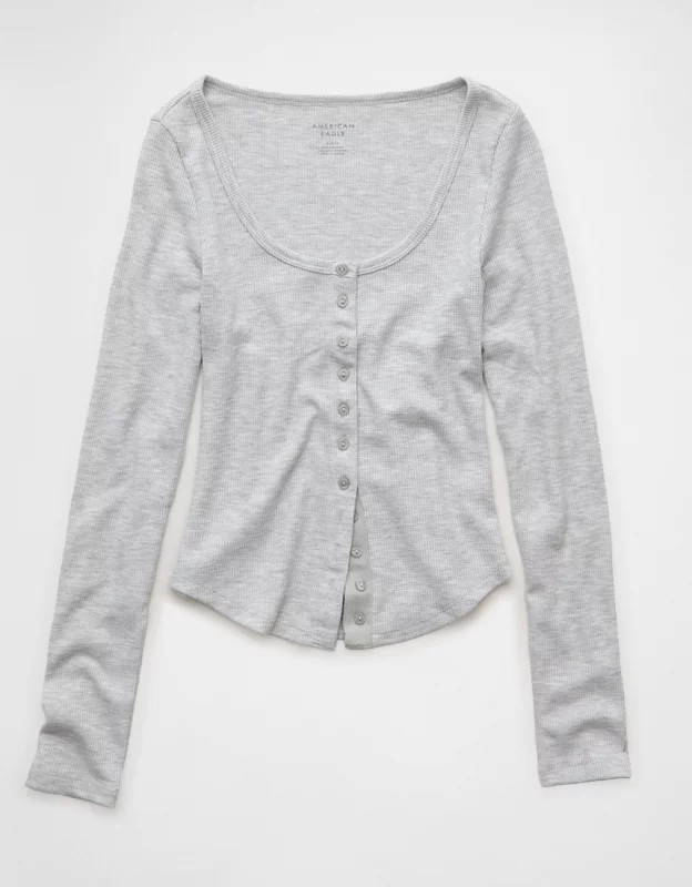 AE Waffle Long Sleeve Button-Up Tee | American Eagle Outfitters (US & CA)
