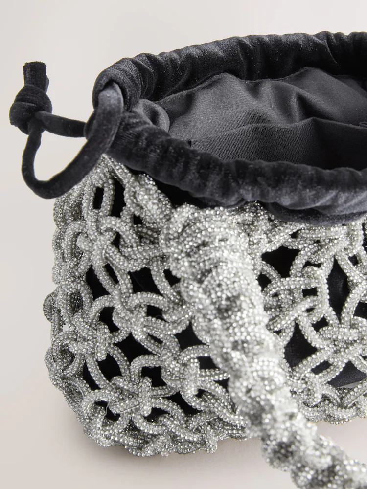 Black Velvet Sparkle Weave Handheld Bag | Next EU