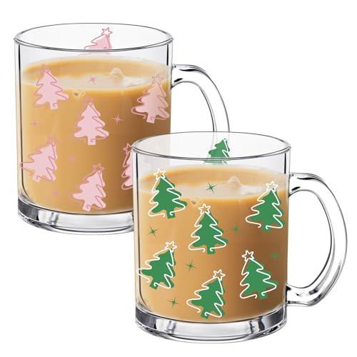 Tioncy Christmas Tree Coffee Mugs with Handle 12oz Christmas Tree Glass Cup Holiday Mugs Winter Christmas Iced Coffee Cup for Xmas Home Office Gifts | Amazon (US)