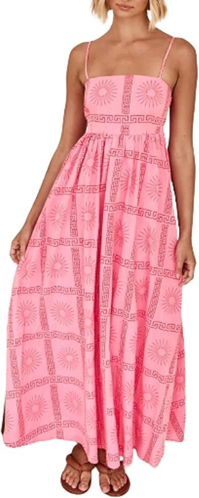 Awoscut Womens Summer Spaghetti Strap Maxi Dresses High Waist Sleeveless Backless Beach Swing Boh... | Amazon (US)