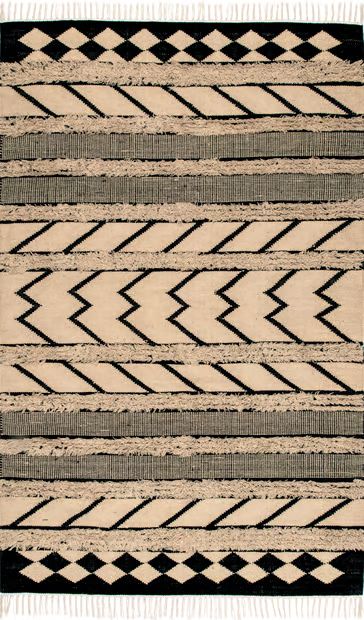 Tan Shaggy Geometric Stripes 7' 6" x 9' 6" Area Rug | Rugs USA