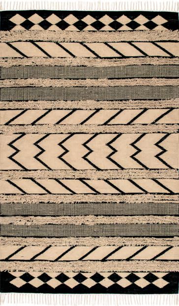 Tan Shaggy Geometric Stripes 7' 6" x 9' 6" Area Rug | Rugs USA