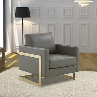 Lincoln Modern Accent Armchair in Upholstered Leather with Gold Frame | Wayfair North America