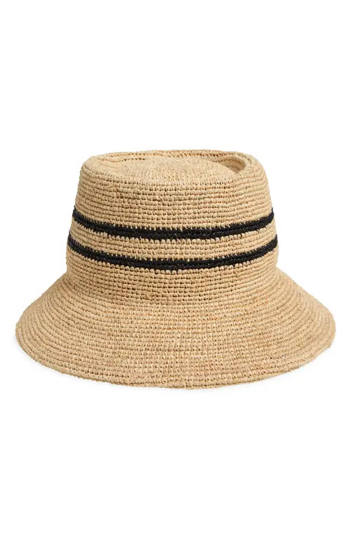 Brixton Ellee Straw Packable Bucket Hat in Tan/black at Nordstrom, Size Medium/large | Nordstrom