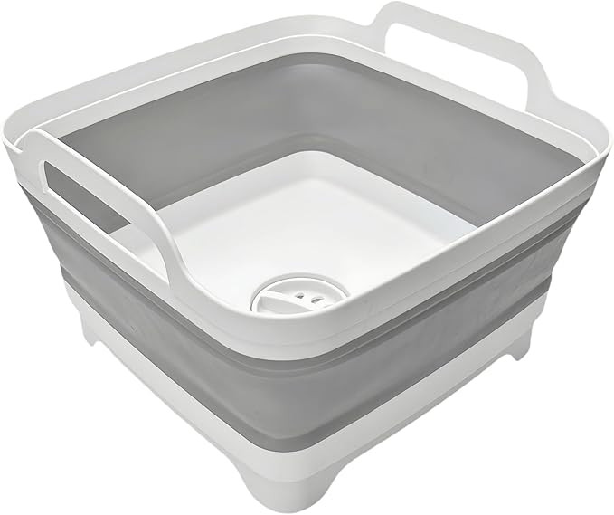 Collapsible Wash Basin 9L, Foldable Dish Tub with Drain Plug, Portable Collapsible Dish Basin, Ca... | Amazon (US)