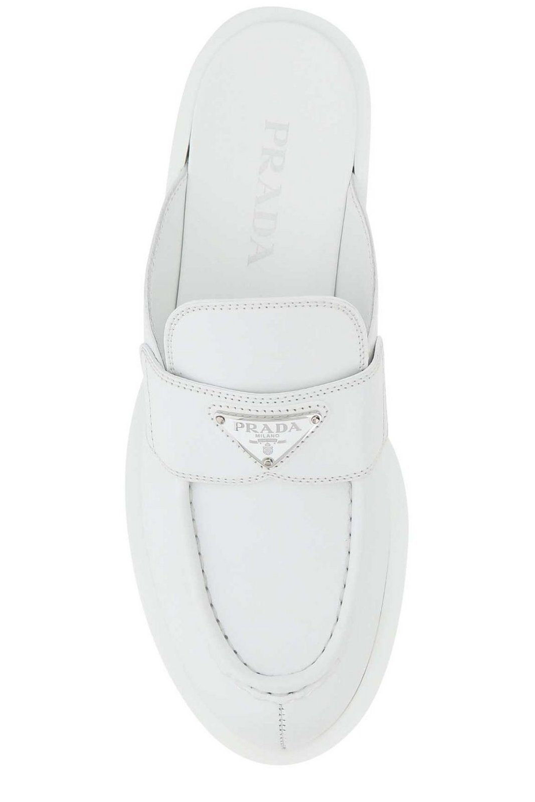 Prada Logo Plaque Round-Toe Loafers | Cettire Global