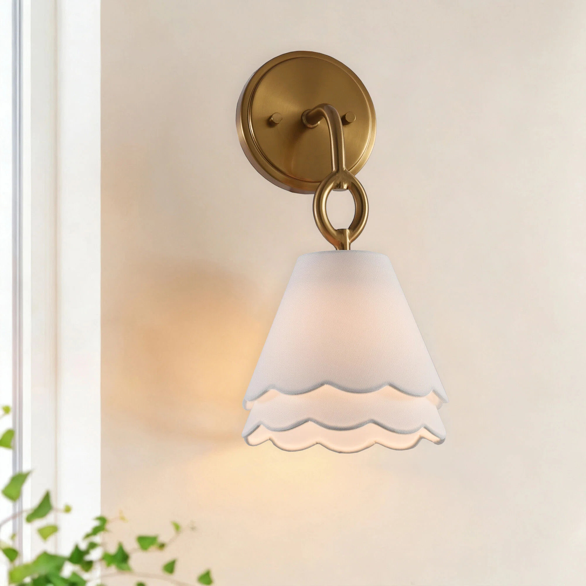 Scalloped Layered Fabric Shade Wall Sconce with Brass Finish, Vintage Inspired Wall Lighting | Wayfair North America