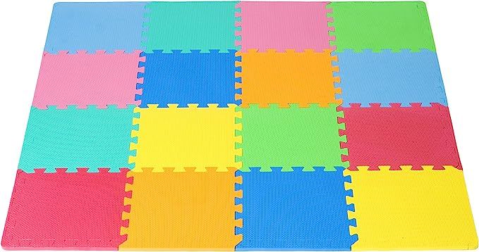 ProSource Kids Foam Puzzle Floor Play Mat with Solid Colors, 36 Tiles or 16 Tiles with Borders | Amazon (US)