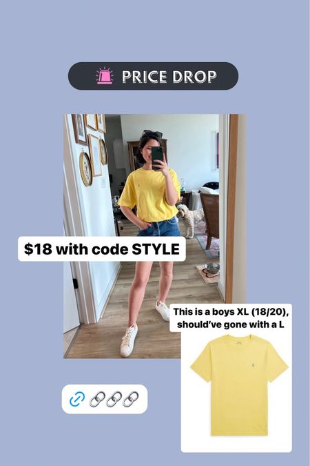 Ralph Lauren, oversized tee, yellow t-shirt, casual jean shorts outfit 

#LTKsalealert #LTKfindsunder50 #LTKstyletip
