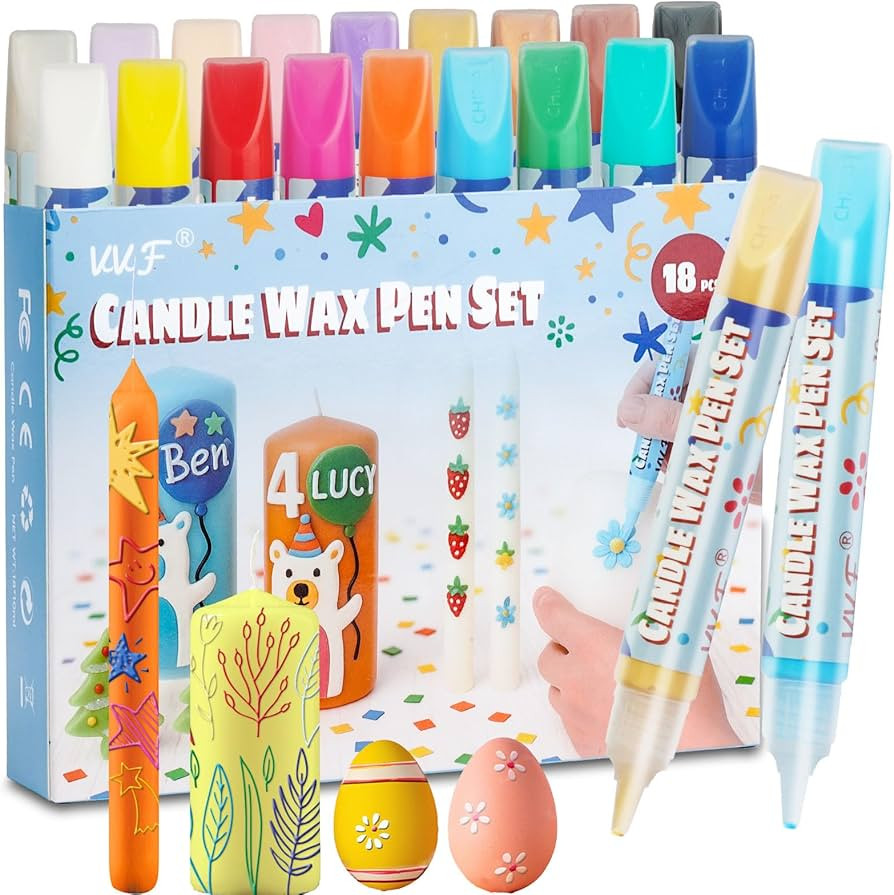 VVF Candle Painting Kit, 18-Color Candle Wax Pens (3 Metallics) with Sponge & Sticker Stencils, G... | Amazon (US)