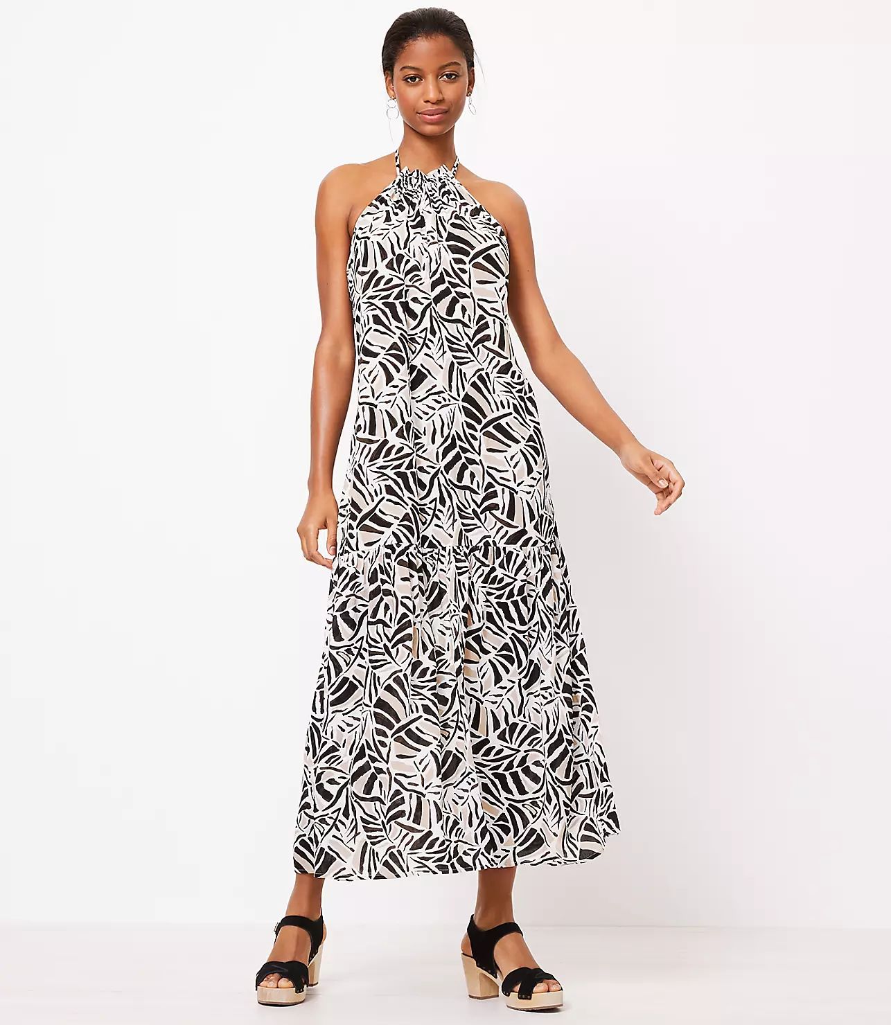 LOFT Beach Leafed Halter Ruffle Maxi Dress | LOFT