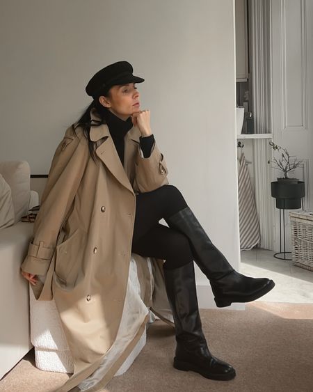 I find leggings the most versatile item of clothing. I take them from day to night with ease. I’m wearing Cos leggings with a black cashmere jumper, also from Cos. An old Topshop Boutique trench but have linked a great alternative. Riding boots and my trust baker boy hat 

#LTKSeasonal #LTKeurope #LTKfit