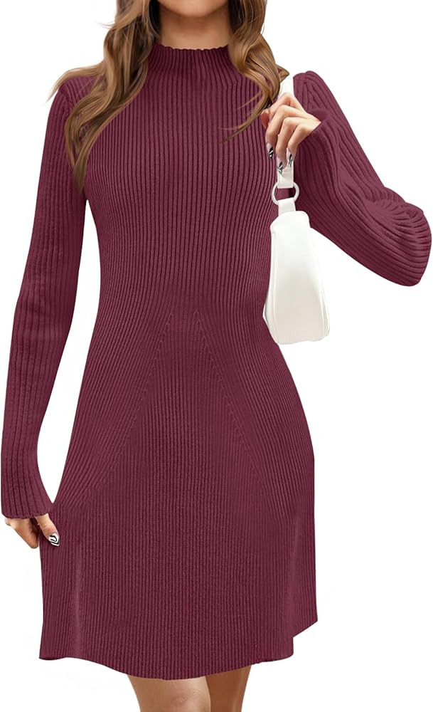 MEROKEETY Women's 2024 Fall Long Sleeve Sweater Dress Turtleneck Ribbed Knit Bodycon Short Mini D... | Amazon (US)