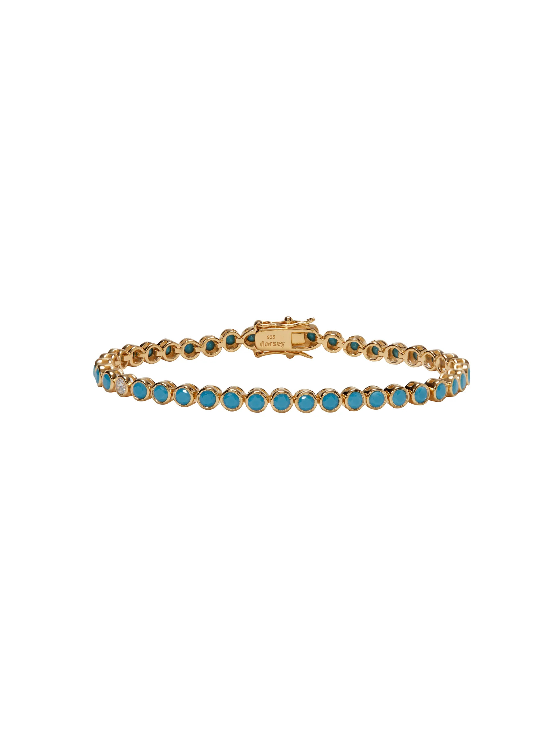 JAMES BEZEL 3MM, NANO TURQUOISE AND LAB DIAMOND GOLD RIVIÈRE BRACELET | Dorsey