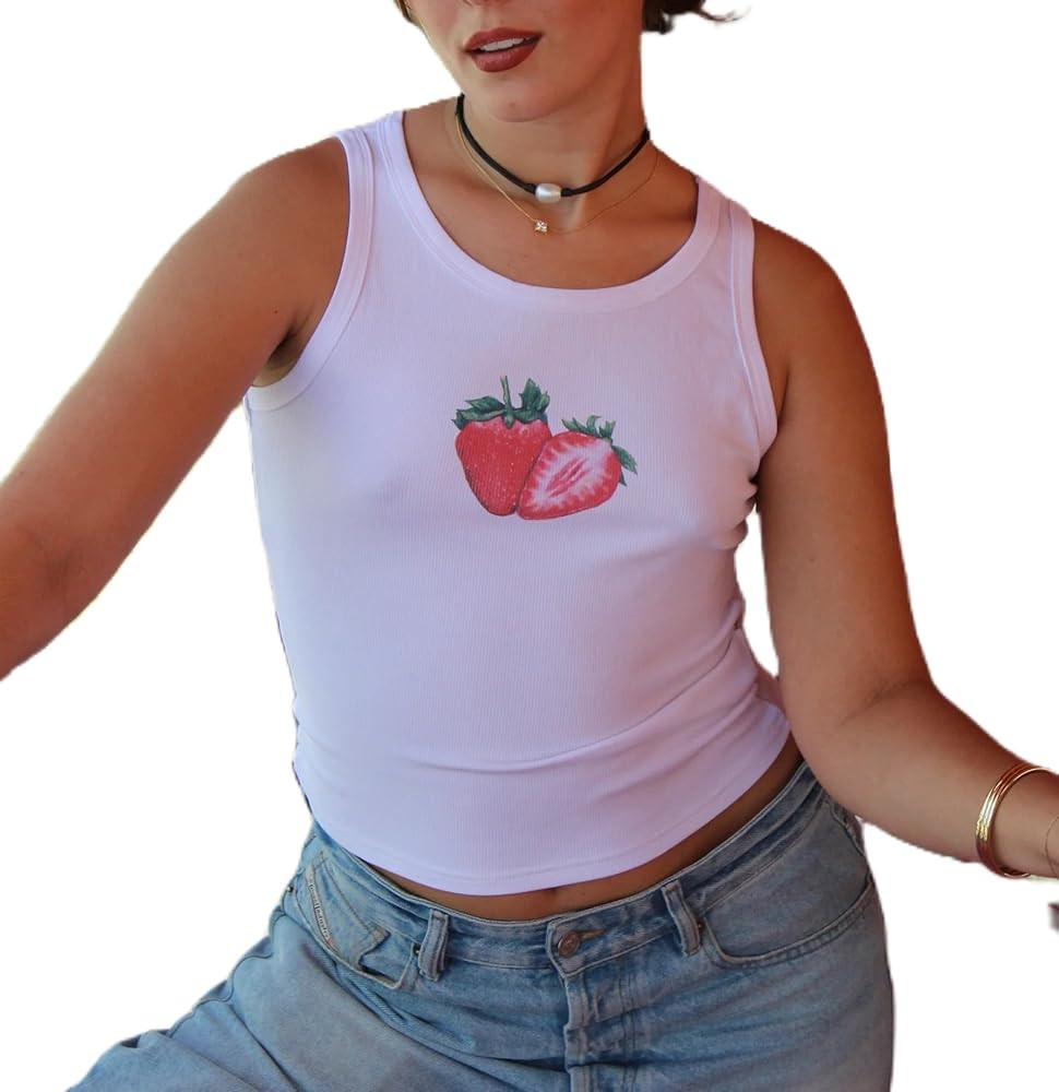 Women Y2K Graphic Tank Top Fruit Print Sleeveless Crop Top Vintage Aesthetic Cute Baby Tee | Amazon (US)