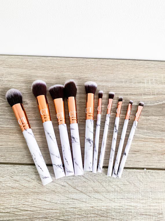 Personalised Make Up Brushes - 10pc Custom Initials Marble Super Soft Brushes Gift Idea For Her | Etsy (US)