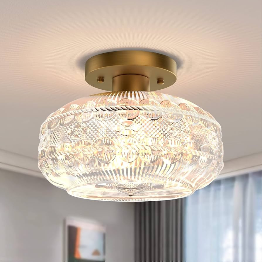 Gold Semi Flush Mount Ceiling Light Fixture,Vintage Hallway Light Fixtures Ceiling,Globe Glass Ce... | Amazon (CA)