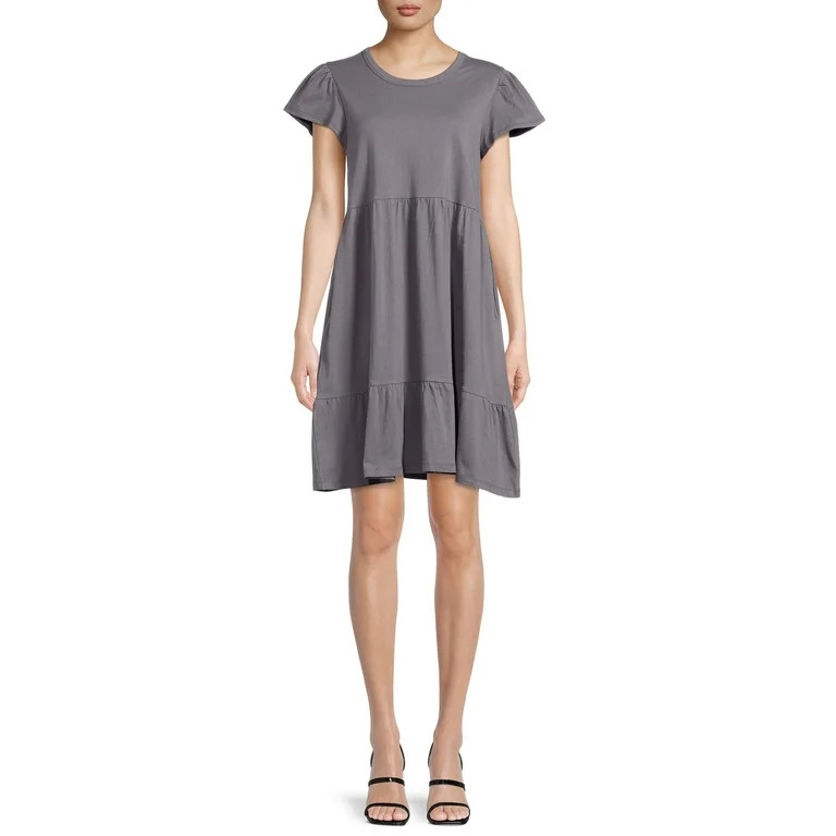 Time and Tru Women's Short Sleeve Tiered Knit Dress with Pockets | Walmart (US)