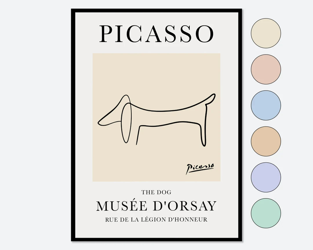 Impression d'art au trait chien Pablo Picasso, affiche teckel, affiche de l'exposition d'art mura... | Etsy (FR)
